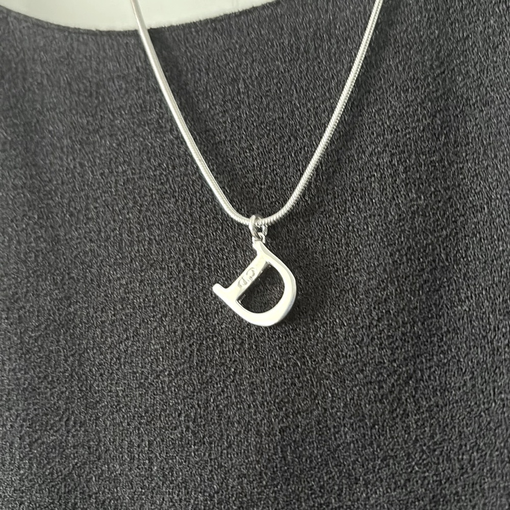 EUC [Christian Dior] Authentic Silver “D” Charm Logo Stamped Pendant Necklace - Picture 4 of 15